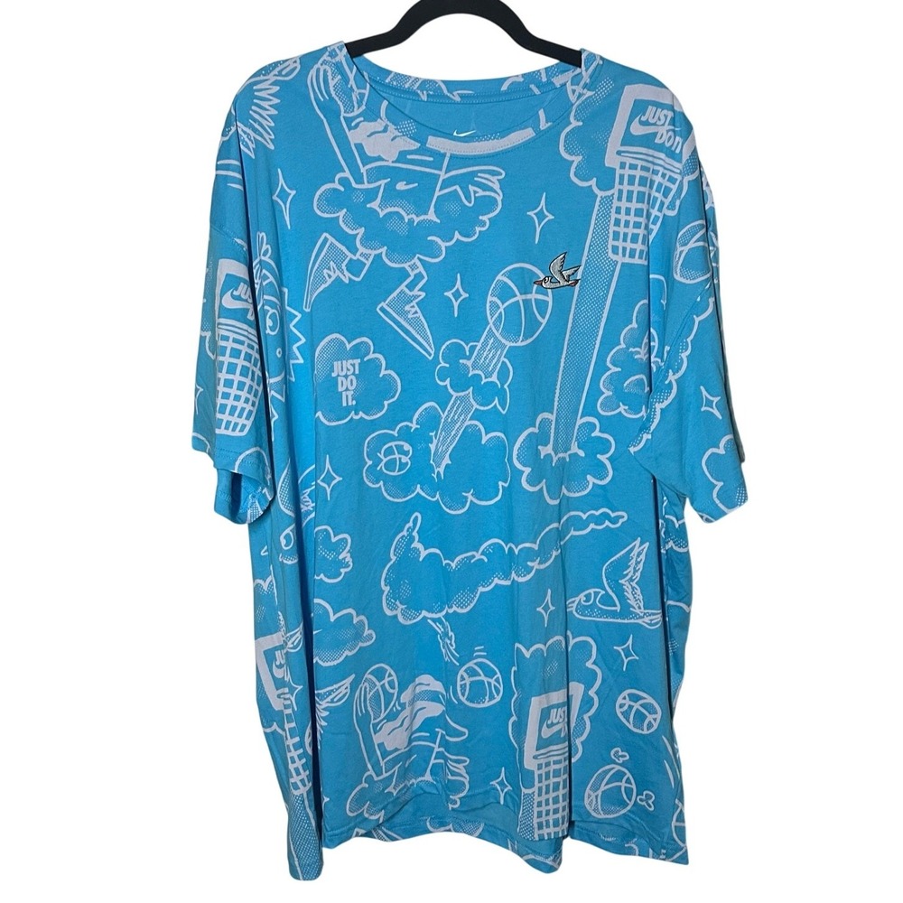 NEW Nike Max90 Allover Print Basketball Graphic Tee‎ Blue White Men's Size XXL